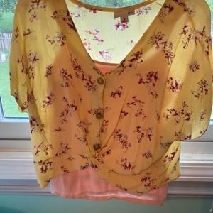 Cute floral over shirt with pink tank under